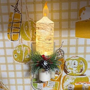Festive LED Candle with Pinecone and Berry Decoration